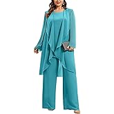 3 Pieces Mother of The Bride Pant Suits for Women Dressy Plus Size Chiffon Grandmother of The Bride Pantsuits