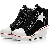 Mei MACLEOD High Heel Wedge Sneakers for Women Casual Lace Up Canvas Shoes for Ladies Platform Wedge Shoes AnkleBooties