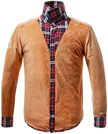 Yanglovele Men's Winter Long Sleeve Plaid Flannel Velvet Lined Thick Work Shirts