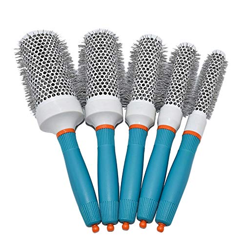 Liseng Ceramic Ionic Round Hair Brush Barrel Hairdressing Hair Salon Styling Barrel Curling Brush Tool Set（19mm 25mm 32mm 45mm 53mm） (Blue)