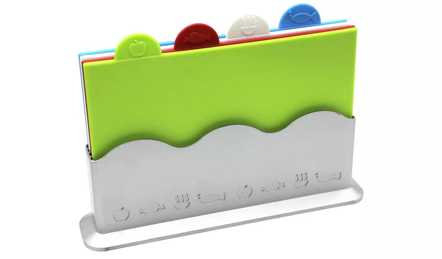 Martin Mart Plastic Chopping Board Set Easily Selecting The Correct Board All of Which are Wipe Clean and Dishwasher Safe - Pack of 4