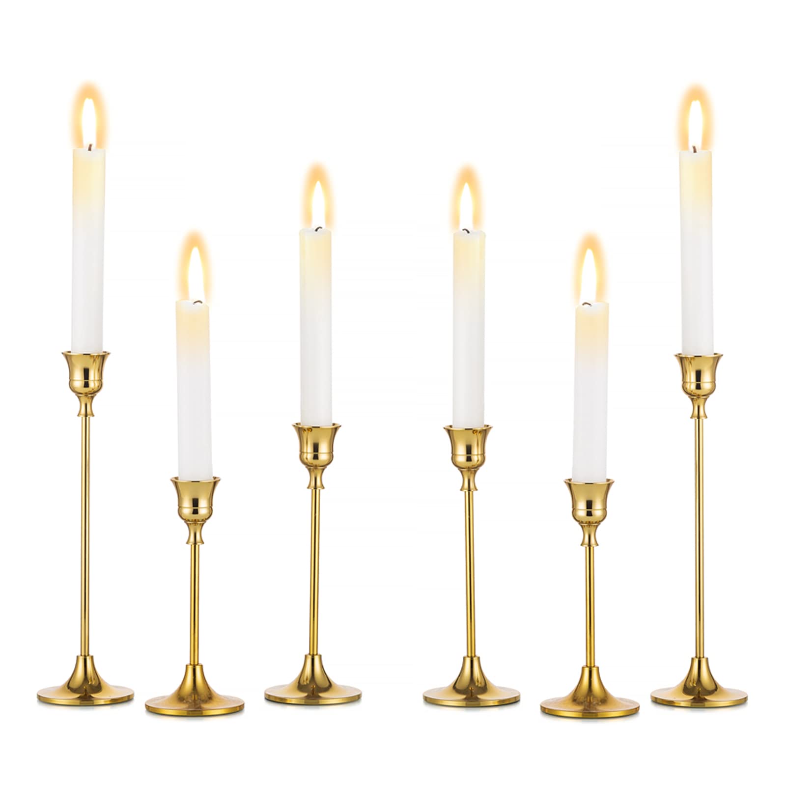 Inweder Gold Candle Holders for Candlesticks - Set of 6 Taper Candle Holders Metal Candlestick Holders for Table Decoration Candle Stick Stands Wedding Party Home Decor Fits 2cm Diameter Candles