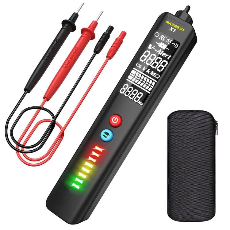 MAXRIENY EBTN LCD Voltage Tester 3-Line Display Voltage Detector Pen, Adjustable Sensitivity, Non-Contact AC Electricity Sensor Live Wire Checker with Protect Case