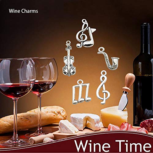 WOCRAFT 50 Sets Craft Supplies Music Themed Wine Glass Charms Markers Wine Tasting Party Decoration Supplies Gift with 25mm Strong Stainless Steel Wine Glass Charm Rings (M354) - Thumbnail 4