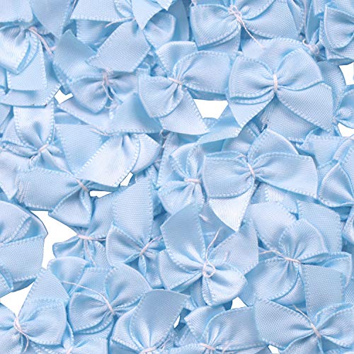 YAKA 80Pcs Mini Satin Ribbon Bows Flowers 1" x3/4"Appliques DIY Craft Scrapbooking DIY Embellishmen Projects,Bow Decorations (Blue) - Thumbnail 2
