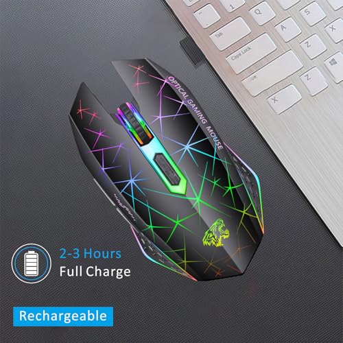 Uiosmuph V7 Wireless Mouse, 2.4G Silent Rechargeable Mouse Portable Mouse Ergonomic 2400DPI Gaming Mouse with Receiver, 6 Buttons for Laptop, PC, Computer, Chromebook, Notebook - Black