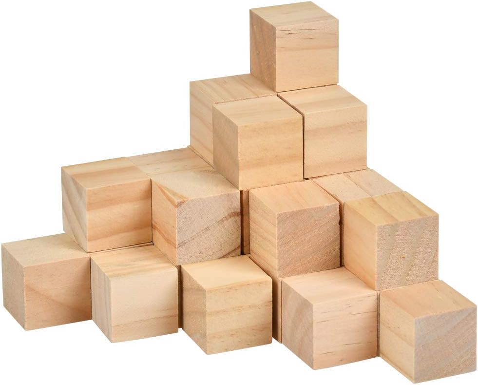 TIMESETL 30 Pieces Unfinished Smooth Wooden Cubes 3 x 3 x 3cm DIY Wooden Square Natural Decoration Pine Square Blocks