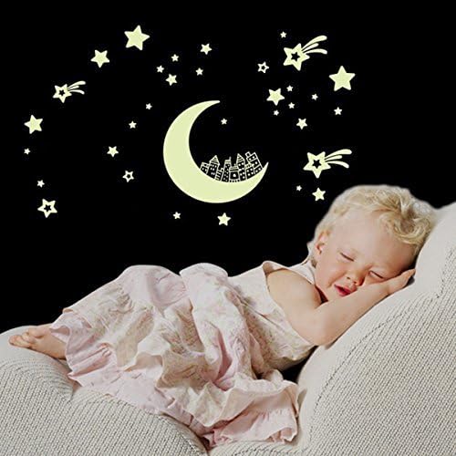 Glow in the Dark Moon and Stars Wall Decal Sticker（2-pack）