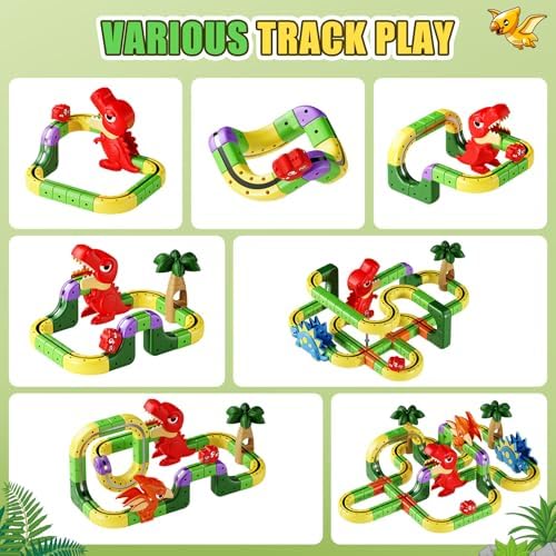 Brinquedos Dinossauros Rapaz 3 4 5 6 7 8 anos, 115 peças DIY Cubo Track Presente Rapaz Rapariga 3-8 Anos Conjunto de Comboios Elétricos Clickrail — foto 4 de 8