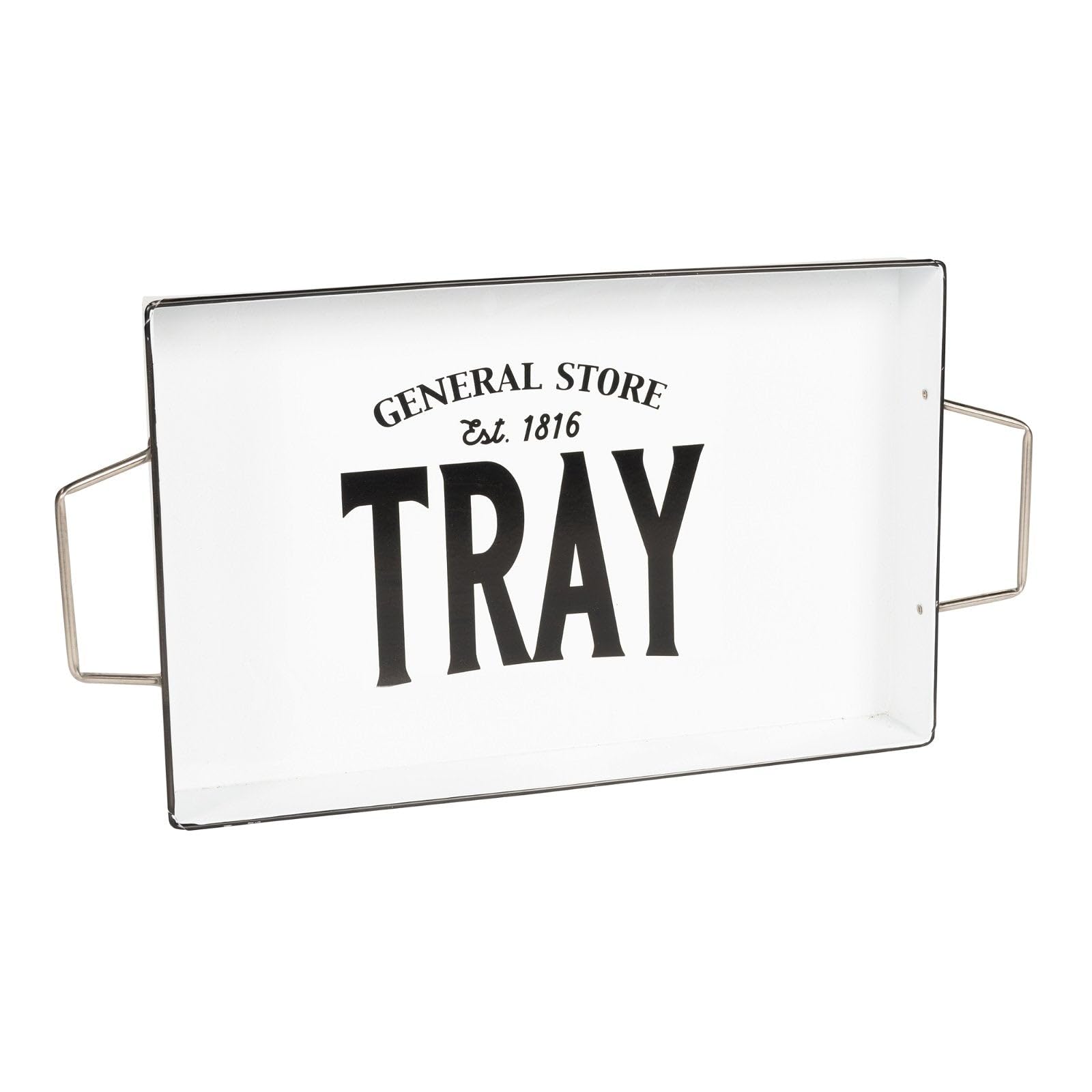 Vintage Retro General Store White Metal Serving Tray with Handles