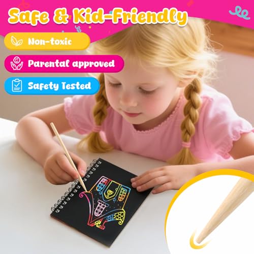 LovesTown Scratch Art Party Favors for Kids, 24 Pack Rainbow Scratch Notebook Craft School Supplies for Goodie Bags Stuffers Classroom Prizes Birthday Gift