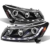 For Honda Accord Smoked Smoke Dual Halo Ring DRL LED Strip Projector Headlights Front Lamps Replacement