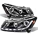 For Honda Accord Smoked Smoke Dual Halo Ring DRL LED Strip Projector Headlights Front Lamps Replacement