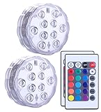 Qoolife Submersible Led Lights Remote Controlled, Battery Powered, RGB Changing Waterproof Light for Event Party and Home Decoration, Multi Color, Set of 2