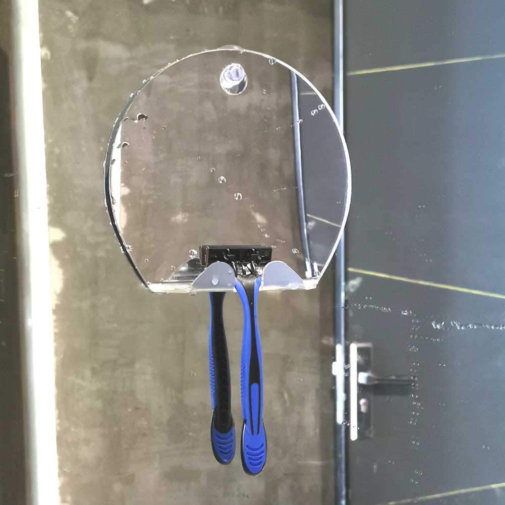 Direct Suction Shower Shaving Mirror with Razor Holder Round Portable Unbreakable Anti-fog Shower Mirror for Bathroom or Shower : Beauty