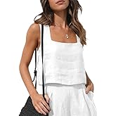IDEALSANXUN Womens Linen Crop Tank Tops Summer Cute Sleeveless Square Neck Loose Fit Shirts Blouses