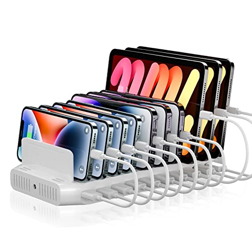 Alxum 60W USB Ladestation für Mehrere Geräte,10 Ports 5V/2.4A USB Handy Ladestation Mehrfach mit verstellbaren Trennwänden und Multiport-Schnellladest