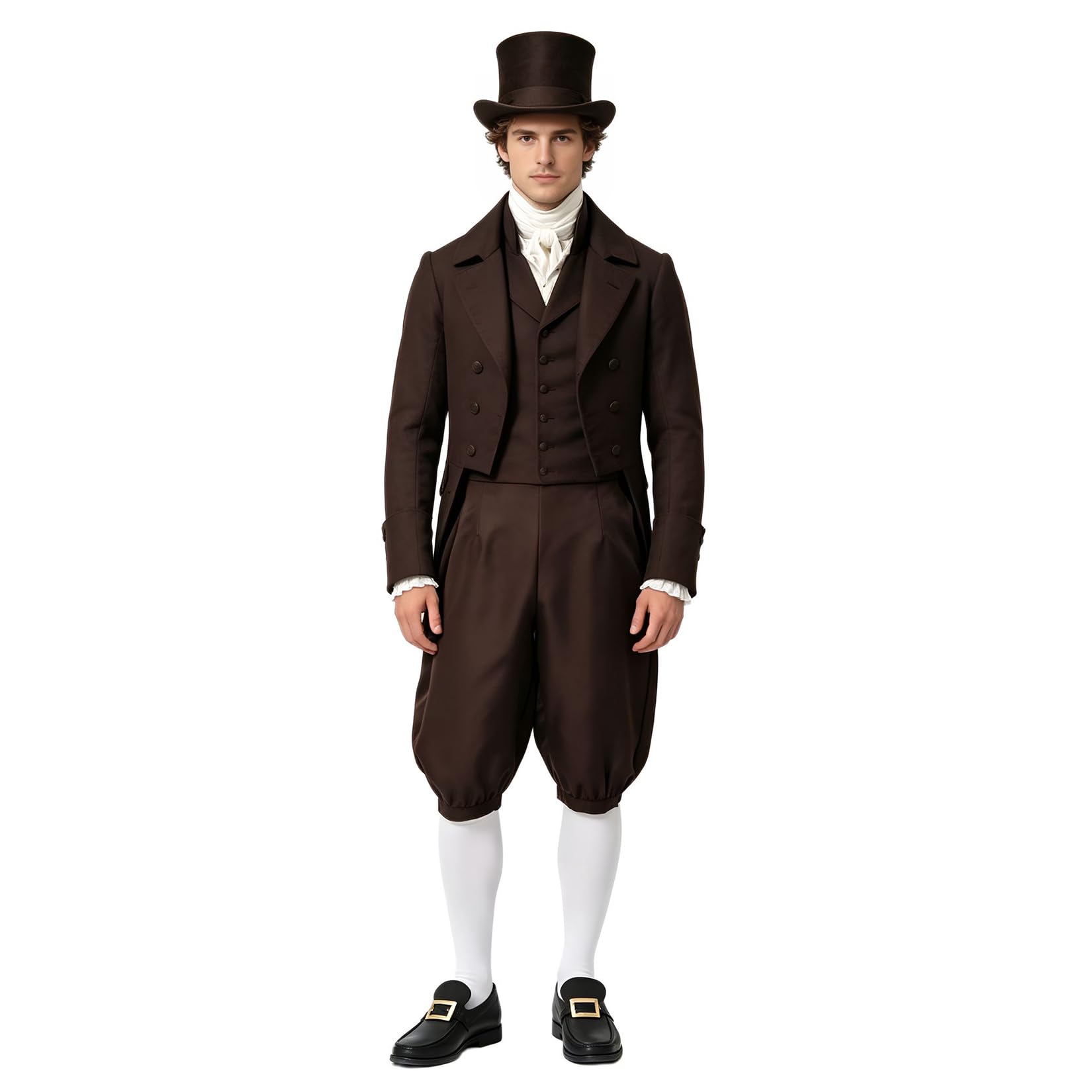 BPURB Men's Colonial Pants Costume Medieval Pirate Cosplay Pants Renaissance Tudor Costume Breeches Socks Shoe Buckle Coffee