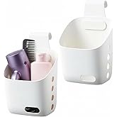 LeleCAT Plastic Hanging Basket Kitchen Storage organizer, Basket with Detachable hook, Hang it behind a door or on a railing, Over the Cabinet Door (White, Small-2 Pack)