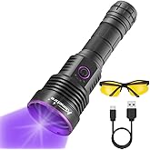 ALONEFIRE SV43 36W 365nm UV Flashlight USB C Rechargeable Ultraviolet Black Light Woods Lamp for Pet Urine Detector, Resin Curing, Scorpion, Bed Bug, Fishing, Leak with UV Protective Glasses, Battery