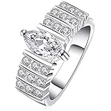 BOHG Jewelry Womens 925 Sterling Silver Plated Wide Cubic Zirconia CZ Bridal Ring Engagement Wedding Band