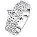 BOHG Jewelry Womens 925 Sterling Silver Plated Wide Cubic Zirconia CZ Bridal Ring Engagement Wedding Band