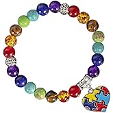 Colorful Beaded Lace Autism Awareness 7 Chakra Gemstone Bracelet Elastic Bracelet with Puzzle Piece Pendant Cross Love Heart Crystal Natural Stone Yoga Meditation Ribbon Round Cute Stretch Bracelet for Women Men Jewelry Unique Warm Gift