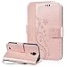 Galaxy S4 Wallet Case, SmartLegend Embossed Floral Butterfly PU Leather Magnetic Flip Folio Cover with TPU Soft Bumper Case & Card Holders & Hand Strap for Samsung Galaxy S4 Rose Gold