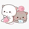Peach and Goma Mochi Cat Knitting Sticker Outdoor Rated Vinyl Sticker Decal for Windows, Bumpers, Laptops or Crafts 5"