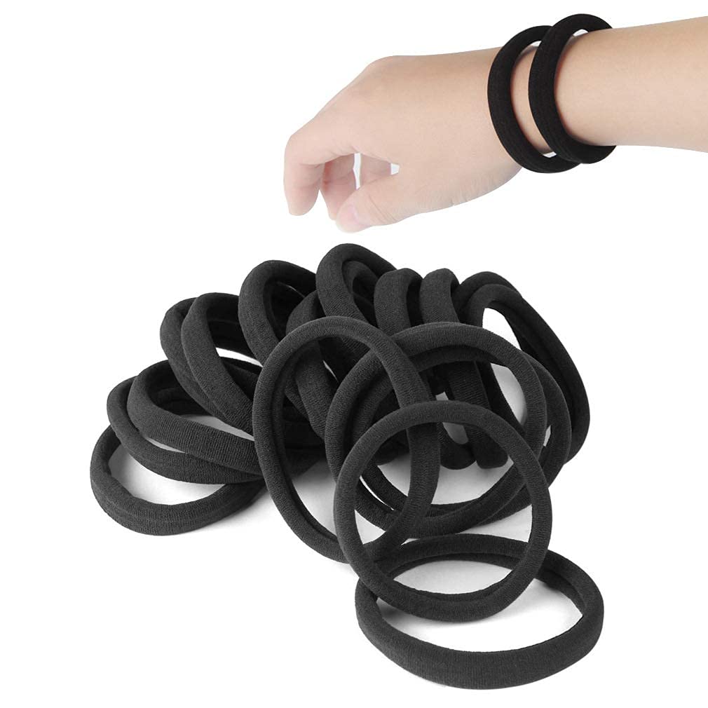 Photo 1 of 20 PCS Large Hair Ties for Thick Hair Black Hair Bands for Women Men and Girls No Damage Stretchy Ponytail Holders for Braids (5 cm in Diameter, 1 cm in Width)