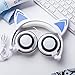 Qiwoo Kids Headphones with Cat Ear USB Rechargeable Adjustable LED Light Up Wired Over Ear Headphones 85dB Volume Limited Compatible for iPad Tablet for Easter Theme Party Favor (3-White)