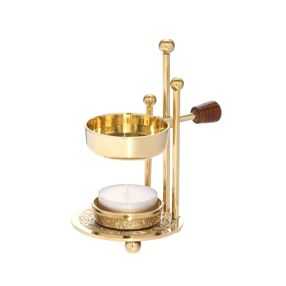 NKlaus Adjustable Incense Burner with Wooden Handle Brass Gold Incense Stand 1524