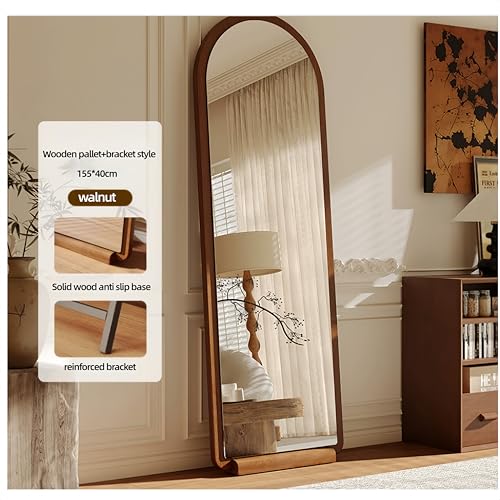 GangQiang Arched Full Length Floor Mirror, Walnut Wood Frame, 155x40cm, Wall Mount or Tilt Stand, for Bedroom, Living Room(Walnut Wood)