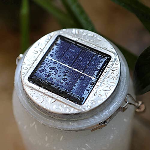 Joyathome Solar Lantern Fairy Lights, Frosted Glass Mason Jar Warm White 20 LED String Lights Outdoor Hanging Decoration for Table Tree Garden Yard