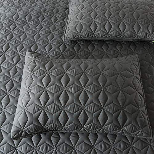 Exclusivo Mezcla 3-Piece King Size Quilt Set with Pillow Shams, as Bedspread/Coverlet/Bed Cover(Rhombus Steel Grey) - Soft, Lightweight, Reversible& Hypoallergenic - Thumbnail 5