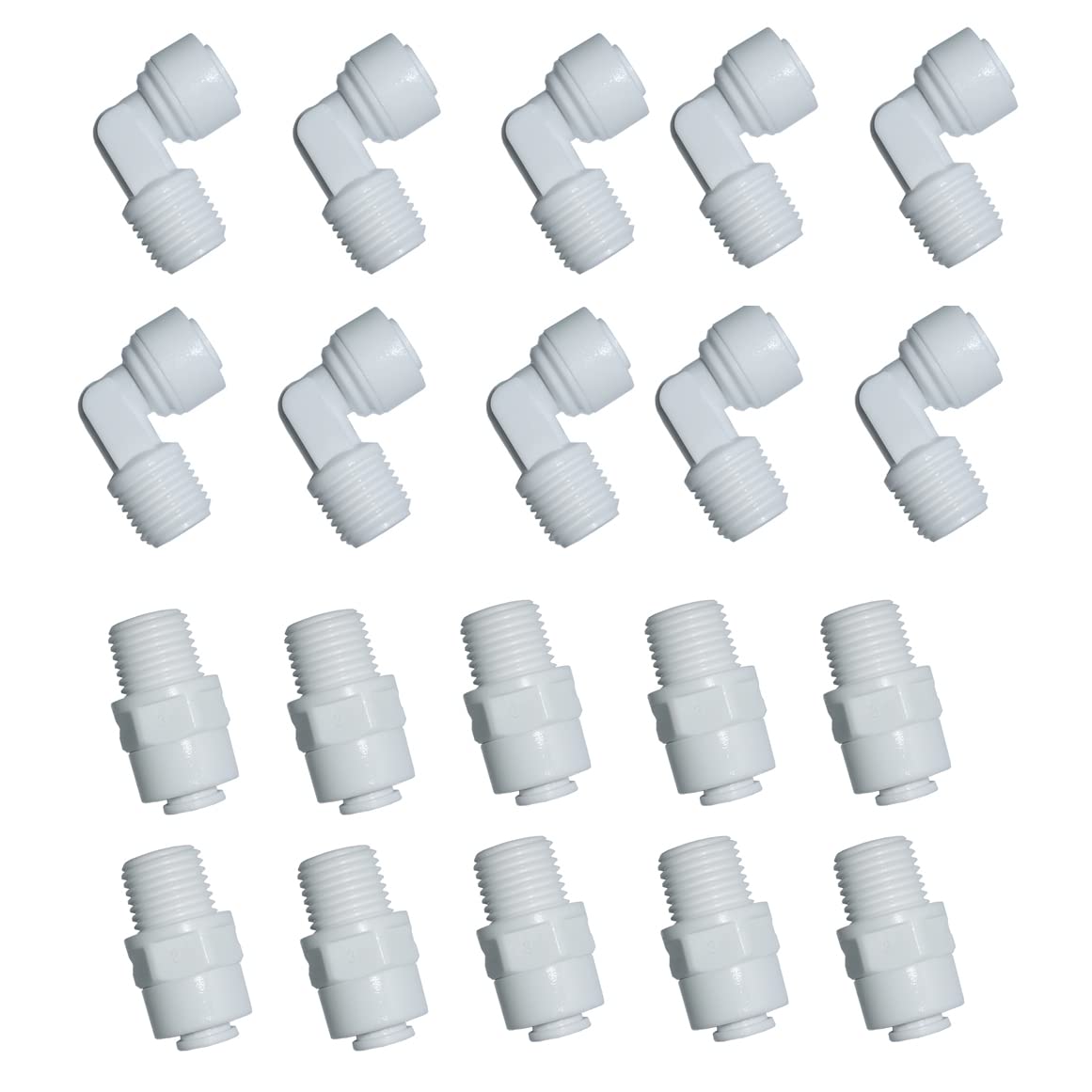 Photo 1 of MALIDA Quick Connector Male Adapter Elbow and Straight Combination, 1/4 Inch NPT Thread x 1/4 Inch Tube OD Push to Connect Fittings, for Water Filter purification systems.(pack of 20)