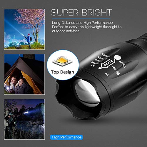 Wsky LED Tactical Flashlight, Best S1800 High-powered Flashlight, Zoomable, 5 modes, Water Resistant, Handheld Light, High Lumen Outdoor, Hiking, Camping, Emergency Flashlights (Battery not included) - Thumbnail 2