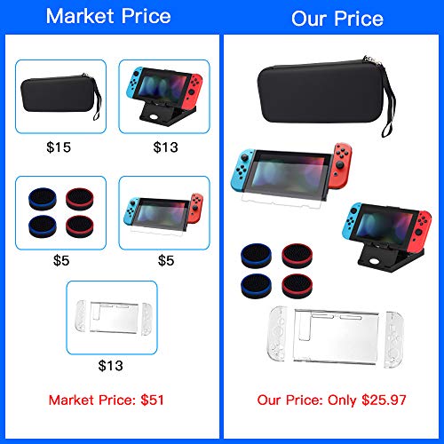 13 in 1 Case & Accessories Kit for Nintendo Switch Comes with BOENFU Switch Game Case, Screen Protector, Jon-Con Grips Caps, Controller Case, Sheets, Joy-Con Cases, Play Stand, Portable Strap