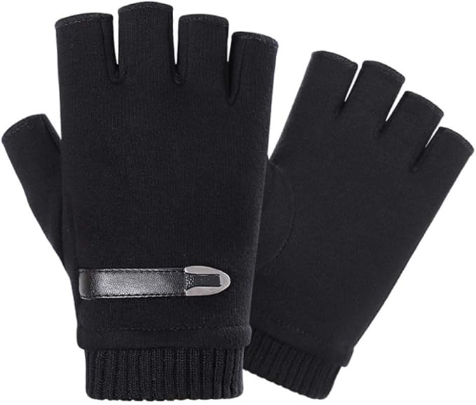 Fingerless Gloves Men INTVN Men's Winter Warm Fleece Lined Fingerless
