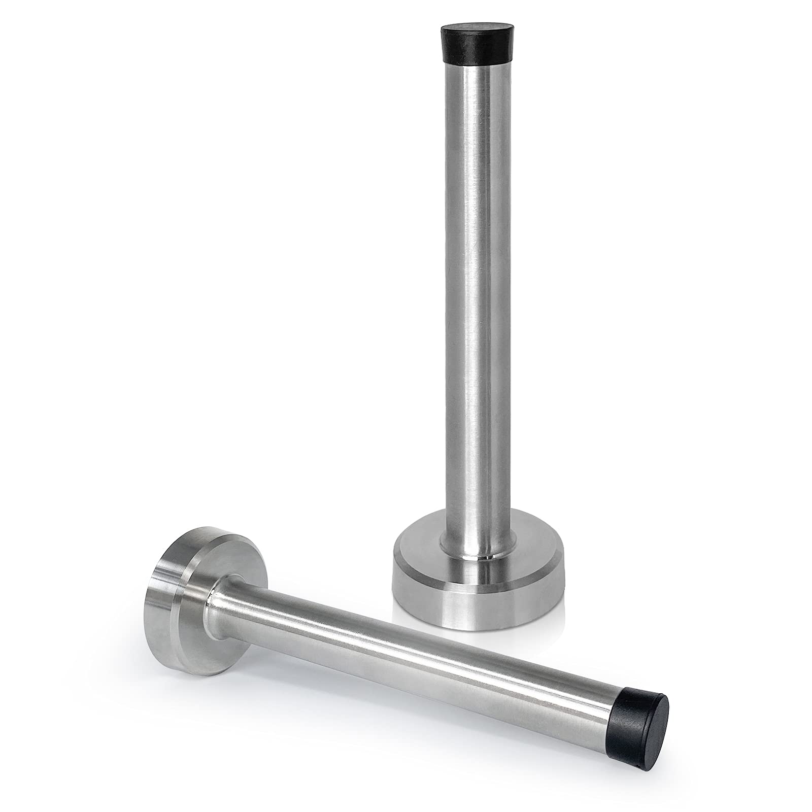 2 Pack Door Stoppers, 6 inch Door Stop, Extra Long Doorstops Wall Mounted Rubber Door Stop Wall Protector for Preventing Door Slamming, Stainless Steel Brushed Silver
