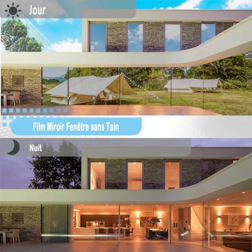 HOMTOL Anti-Glare Window Film, 50 x 400 cm, Mirror Film for Windows, Blackout Window Film, Anti-UV Heat, Adhesive Window Screen, Privacy Protection, for Office, Home, Bedroom, Silver