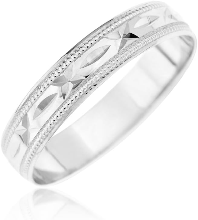 Kareco 9ct 4mm Diamond Cut D Shape Message Wedding Band Ring 'Sealed with a Kiss'