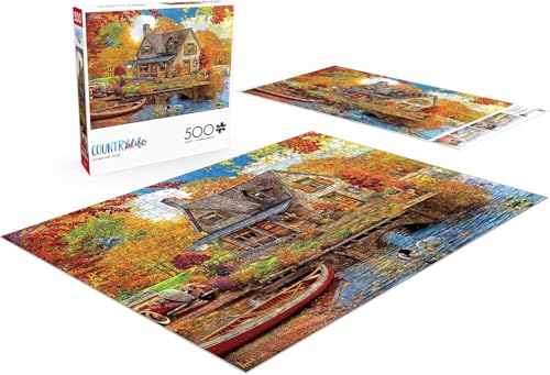 Buffalo Games - 500 Piece Jigsaw Puzzle - Autumn Lake House - Challenging Fall Scene Puzzles for Adults - Finished Size is 26.75 x 19.75