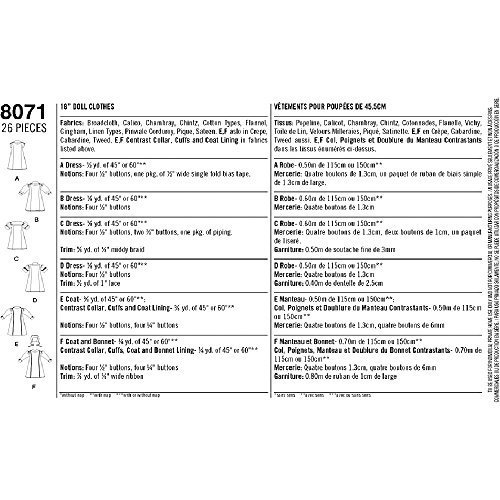 Simplicity Creative Patterns US8071OS Vintage Inspired 18 Inch Doll Clothes Size: Os (One Size).