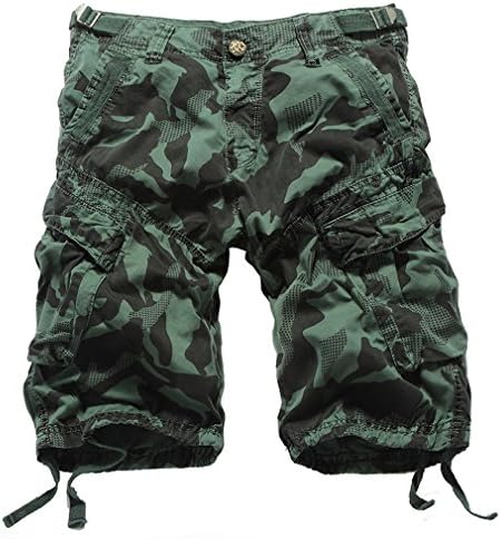 METERDE Men's Relax Fit Camo Cargo Shorts in 100 Cotton Army Green 36