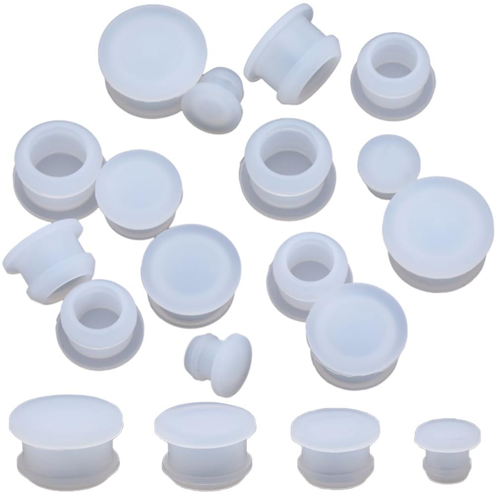 GORGECRAFT 24PCS 4 Sizes Silicone Stoppers for Salt and Pepper Shakers 7/11/13/15mm Salt Plug Stopper Replacement Bottle Caps Reusable White Round End Cap Corks for Bottles Pipes Pots