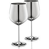 WOTOR Stainless Steel Wine Glasses Set of 2, 18oz Unbreakable Metal Wine Glass, Silver Wine Goblets for Outdoor, Ideal Gift for Wine Lovers (Silver)