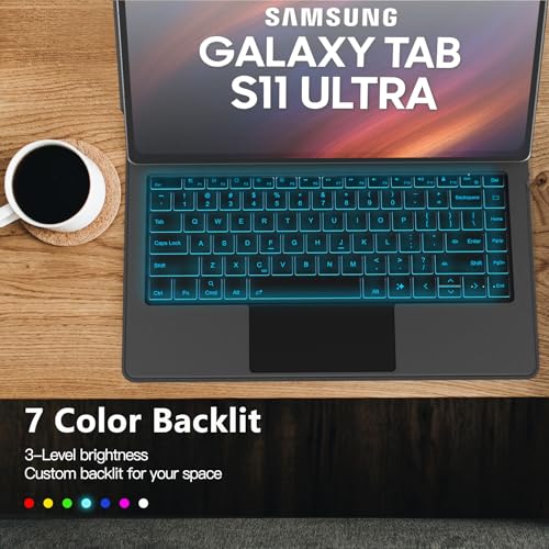 Funda con Teclado para Samsung Galaxy Tab S11 Ultra 14.6", Diseño Flotante Tipo Magic, Soporte Magnético, Modo Dex con un Clic, Tecla IA, Trackpad Integrado, Retroiluminación 7 Colores, Negro