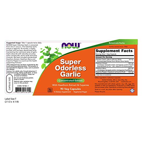 Now Supplements, Super Odorless Garlic with Hawthorn Extract and