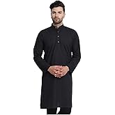 In-Sattva Men's Indian Classic Banded Collar Pure Cotton Long Kurta Tunic